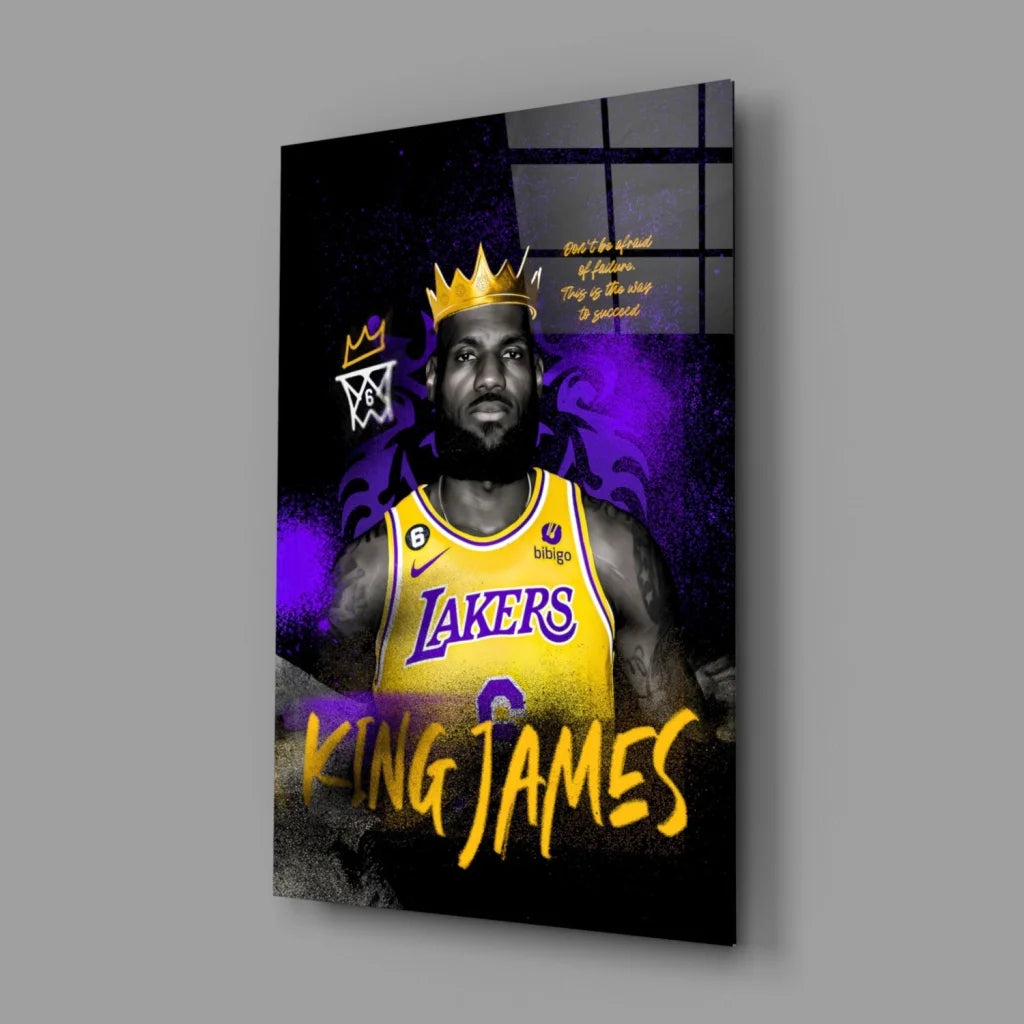 LeBron James Lakers King Crown Canvas Wall Art Print | Glass Wall Art Print | vintageantiquesgifts.com