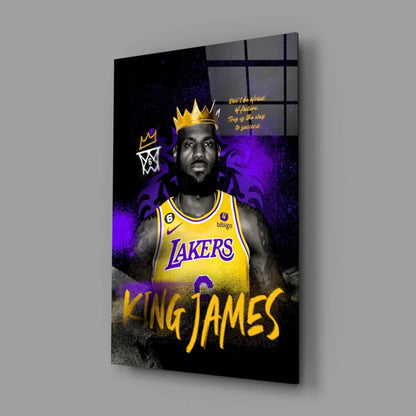 LeBron James Lakers King Crown Canvas Wall Art Print | Glass Wall Art Print | vintageantiquesgifts.com