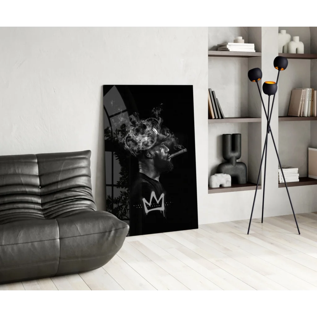 LeBron James crown smoke black-and-white canvas wall art print