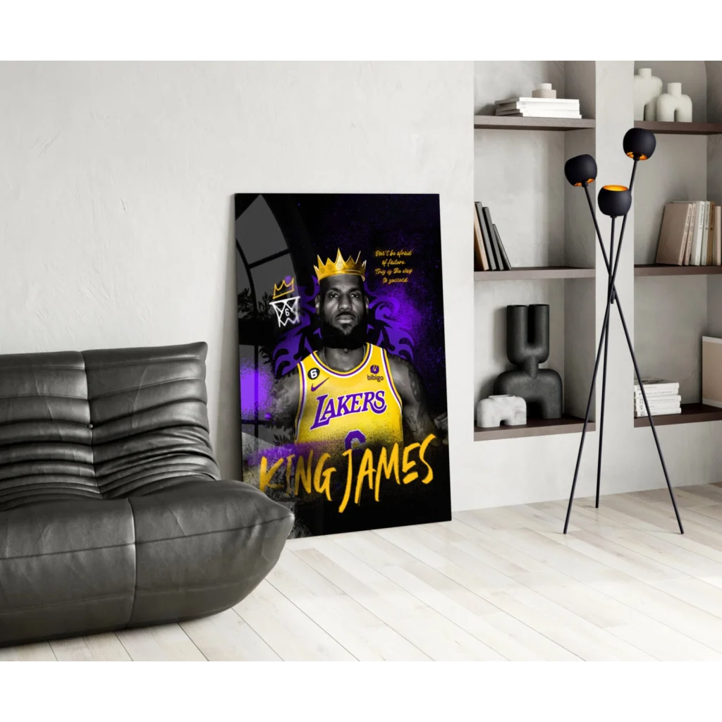 Vibrant LeBron James Lakers king crown wall art canvas print