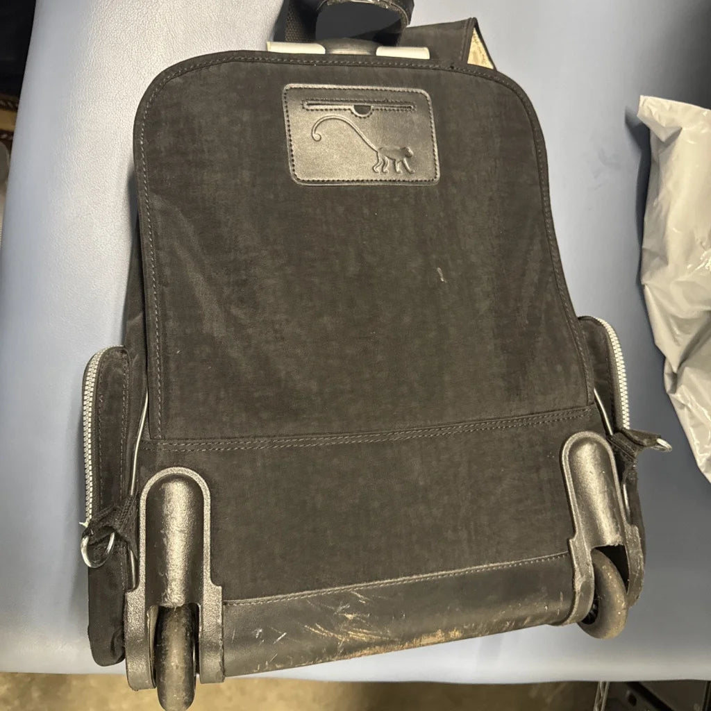 Kipling Gaze Large dark gray suede rolling suitcase with silver wheels