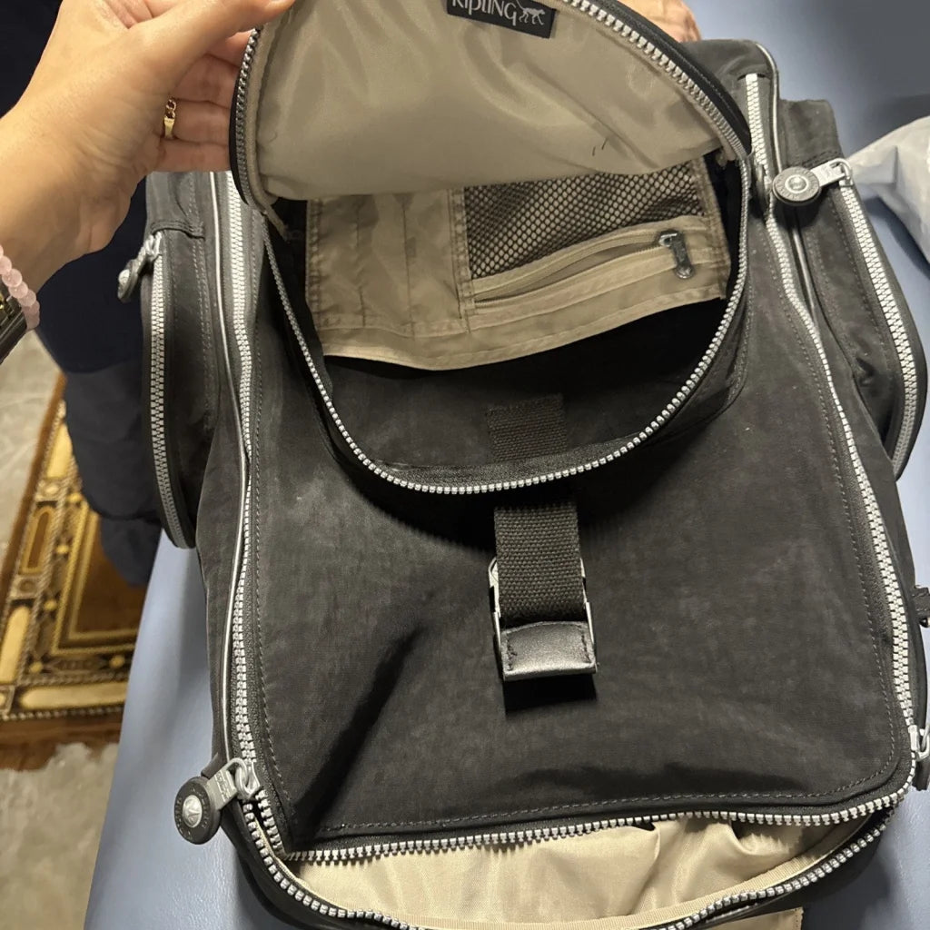 Kipling Gaze Large printed rolling backpack black with silver zippers