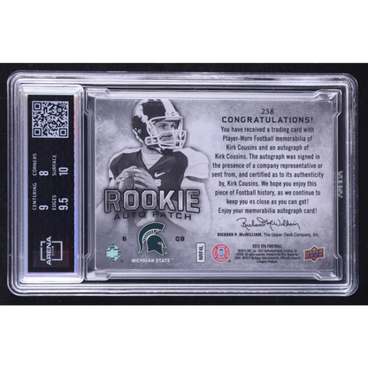 Kirk Cousins rookie card with auto patch, serially numbered, graded gem status