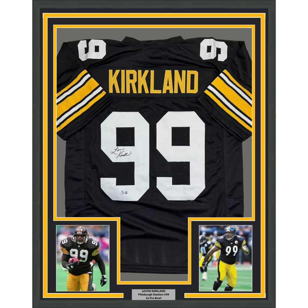 Kirkland signed Pittsburgh Steelers framed jersey with black yellow frame