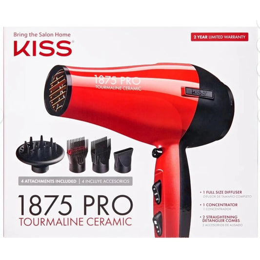 Red tourmaline ceramic Kiss 1875 pro hair dryer with attachments