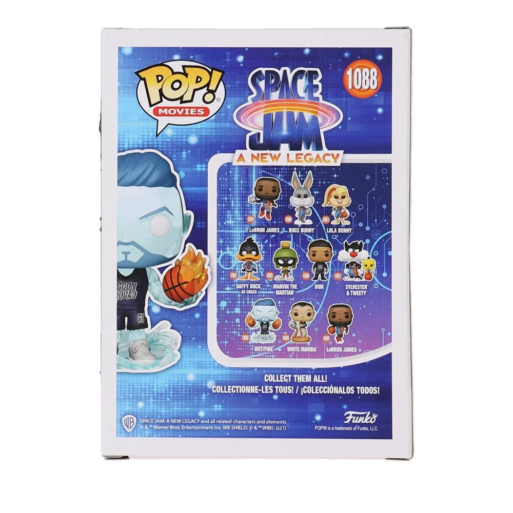 Back of Klay Thompson Signed Funko Pop Space Jam Wet Fire collectible box