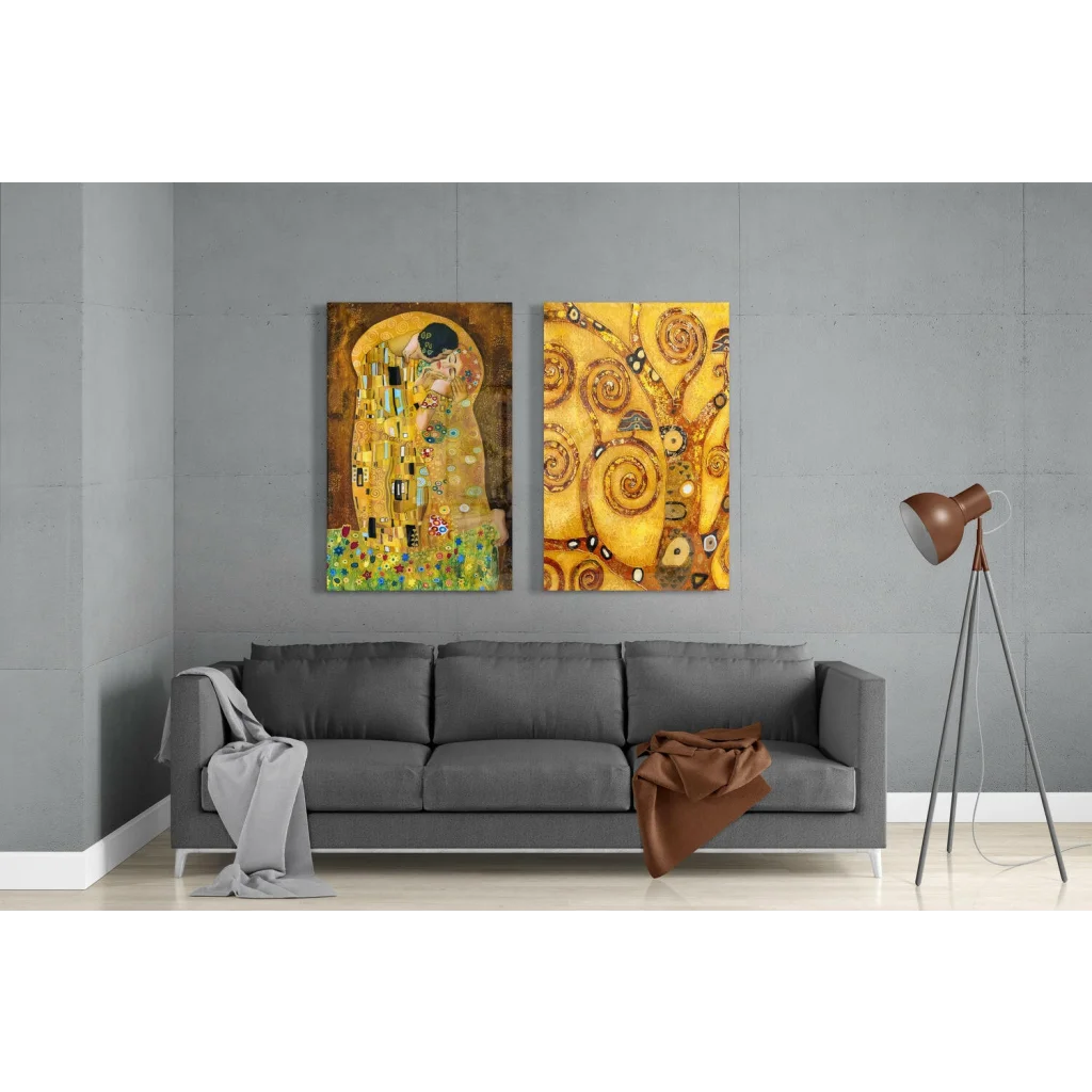 Klimt 2 Pieces Combine Glass Wall Art