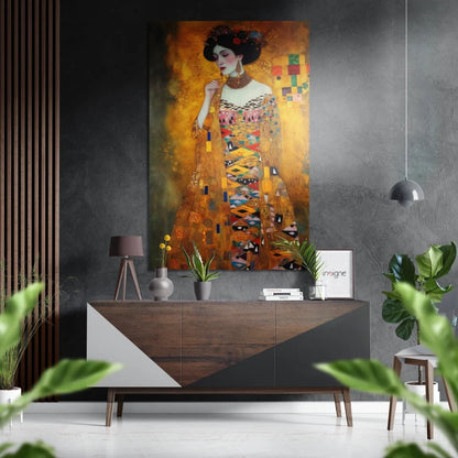 Vibrant Klimt The Kiss abstract portrait on brushed aluminium dibond