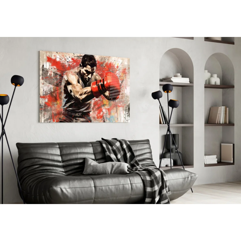 Vibrant red black abstract boxing fighter canvas wall art print