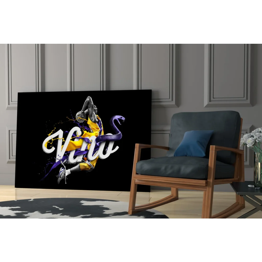 Kobe Bryant victory poster as purple snake glass wall art