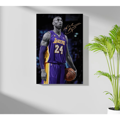 Kobe Bryant Lakers insigne aluminum prints home decor with purple gold jersey number 24 and signature