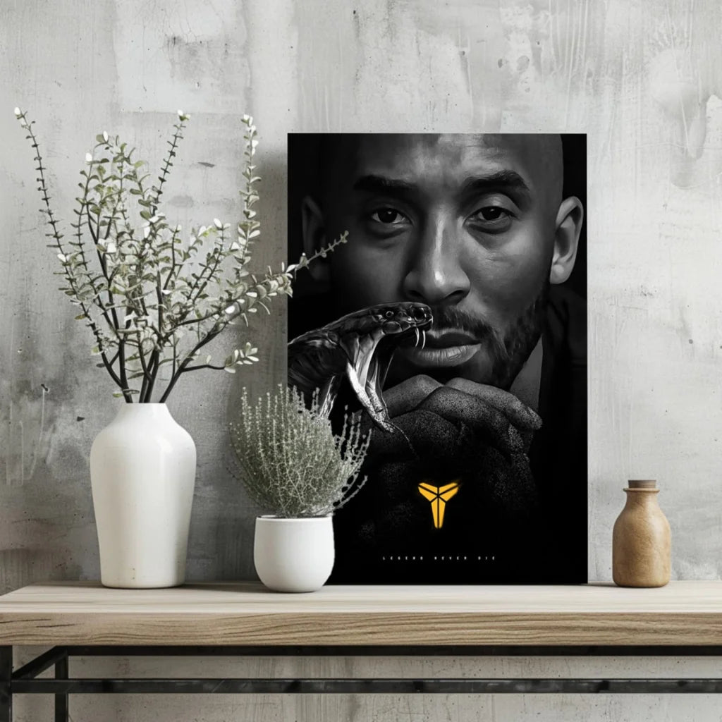 Black and gold Kobe Bryant poster with cobra on insigne aluminum prints