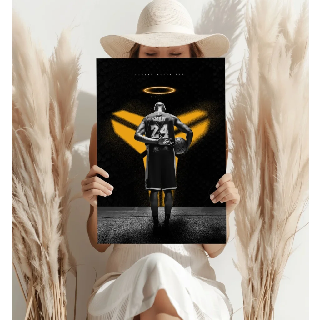 Kobe Bryant angel halo insigne aluminum print in black gold