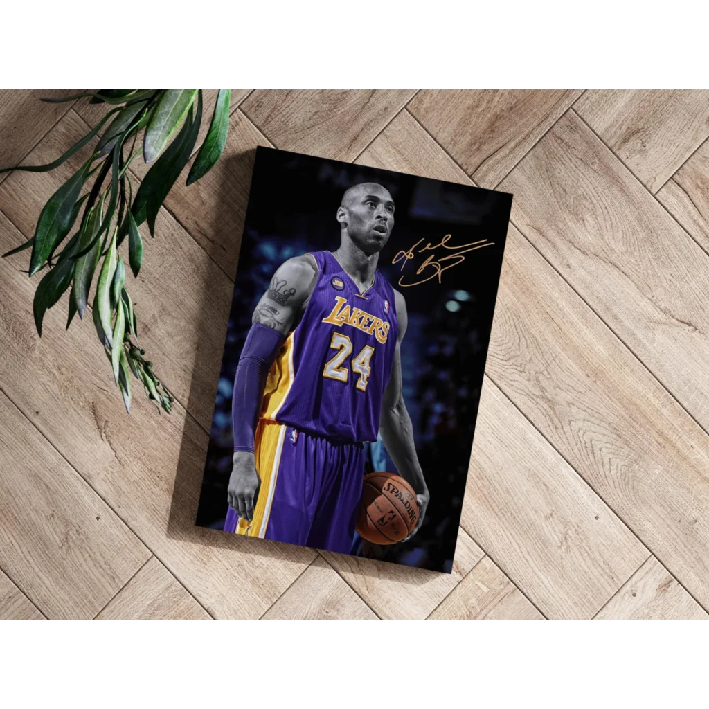 Kobe Bryant in purple gold Lakers jersey on insigne aluminum print