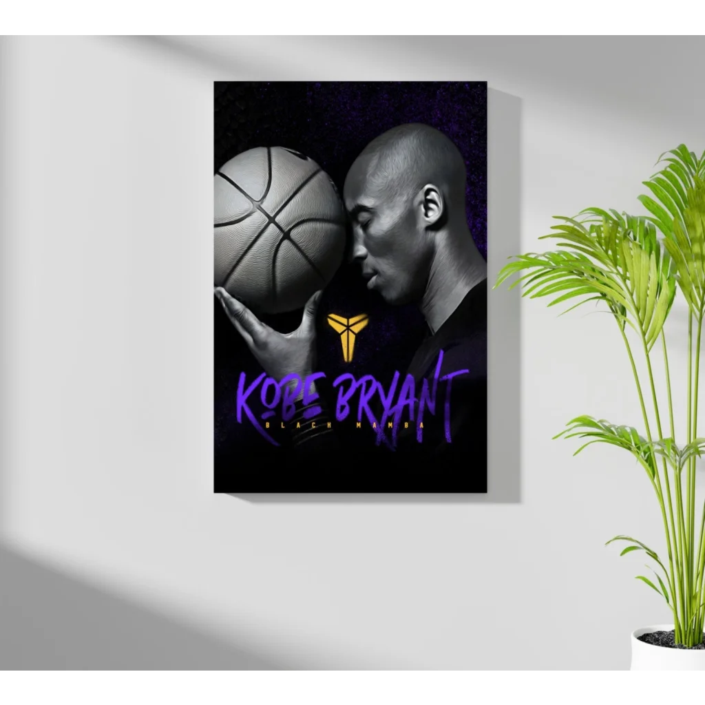Kobe Bryant portrait on insigne aluminum print with basketball