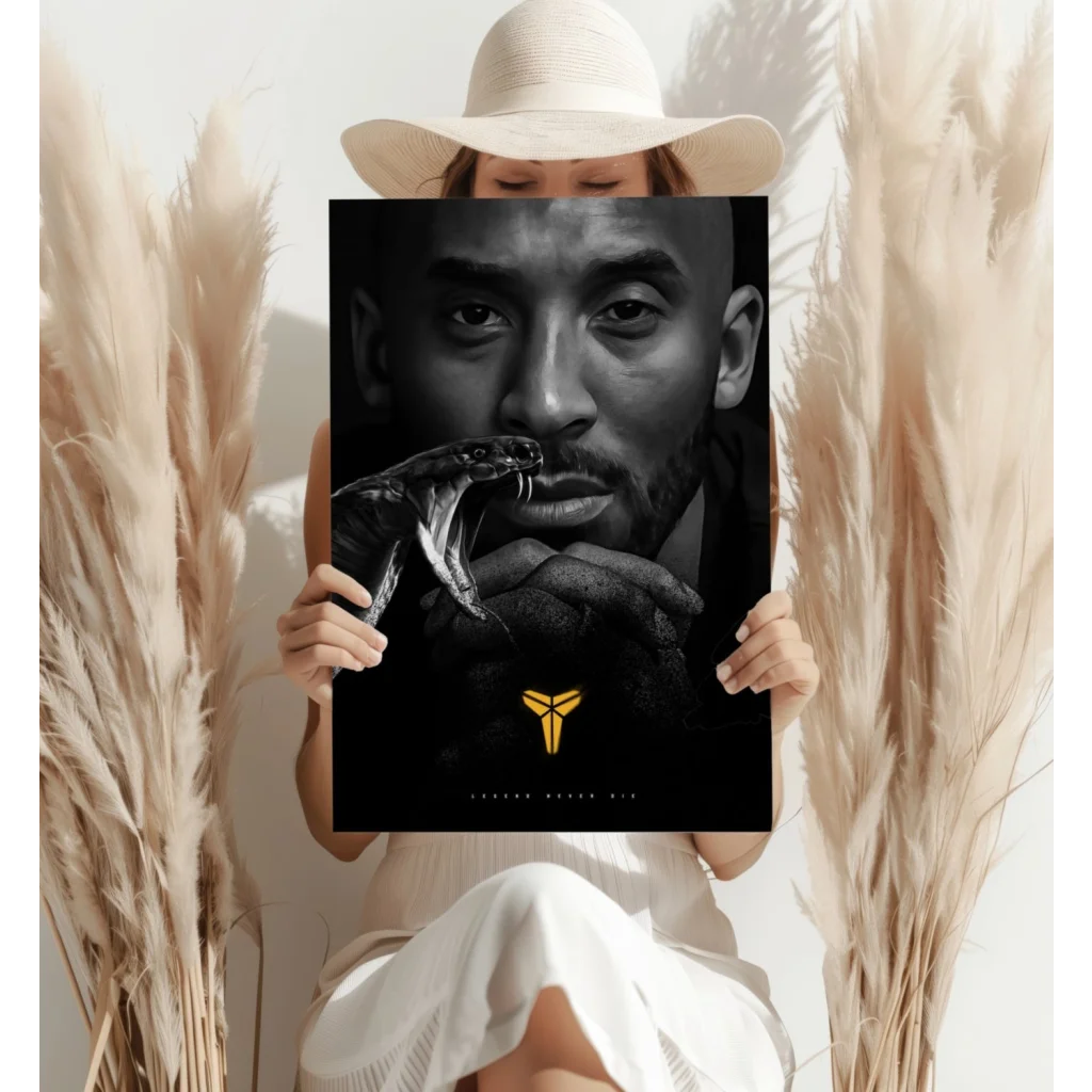 Kobe Bryant mamba insigne aluminum print with black gold snake portrait