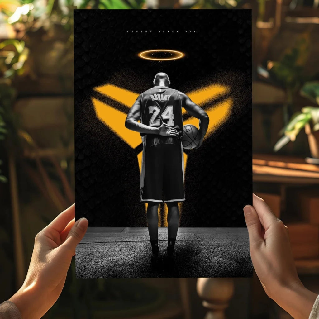 Kobe Bryant angelic halo aluminum print in black gold