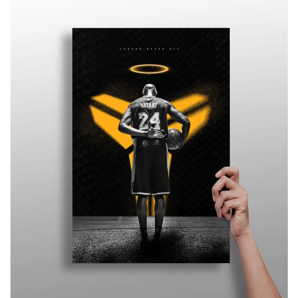 Kobe Bryant angel halo insigne aluminum print in black gold