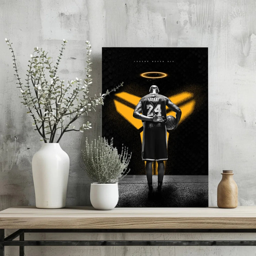 Kobe Bryant angel halo insigne aluminum print in black gold