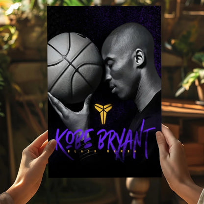 Kobe Bryant grayscale portrait on insigne aluminum prints with Nike swoosh