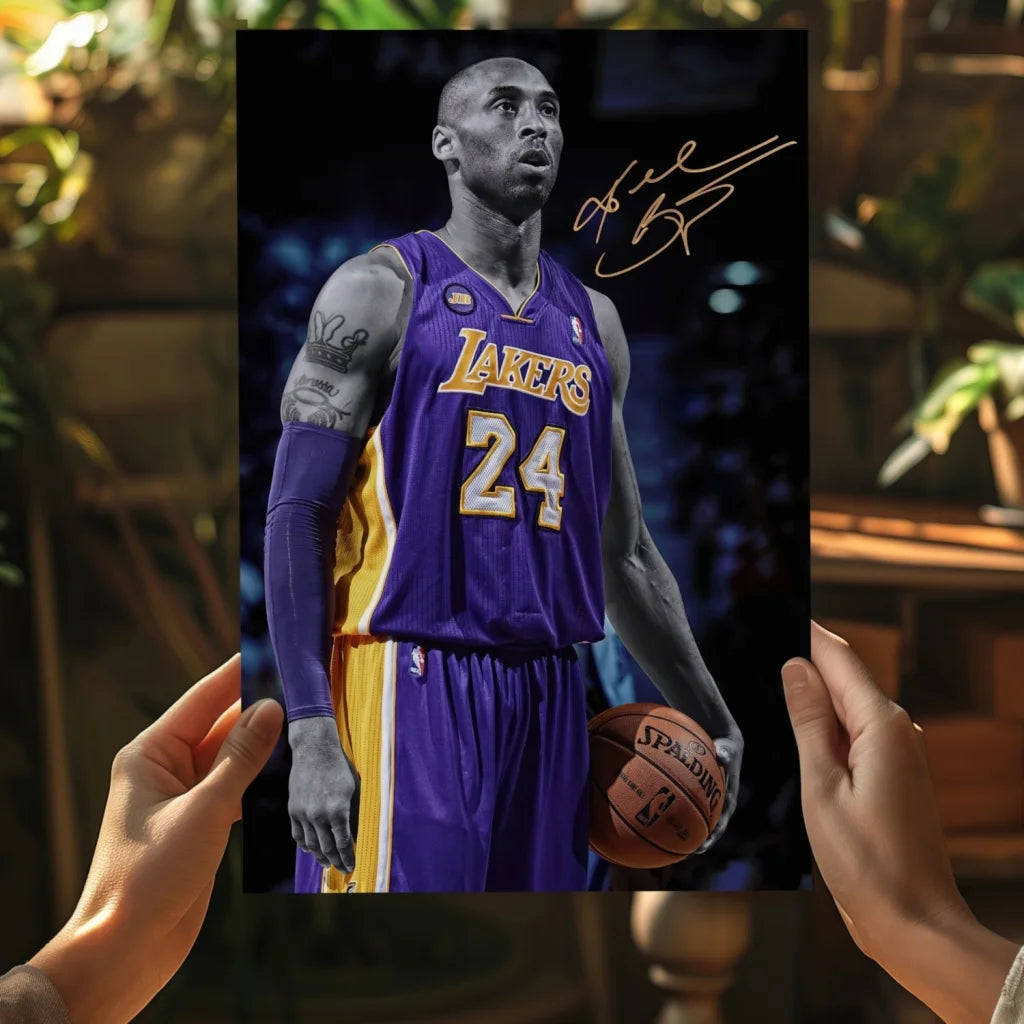 Signed Kobe Bryant Lakers 24 jersey in vibrant purple gold aluminum print home decor