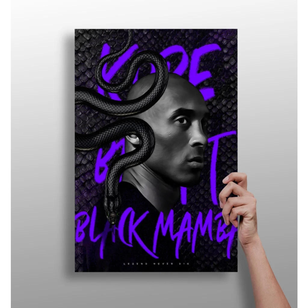 Kobe Black Mamba insigne aluminum print with graffiti text and snake portrait