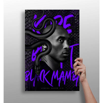 Kobe Black Mamba insigne aluminum print with graffiti text and snake portrait