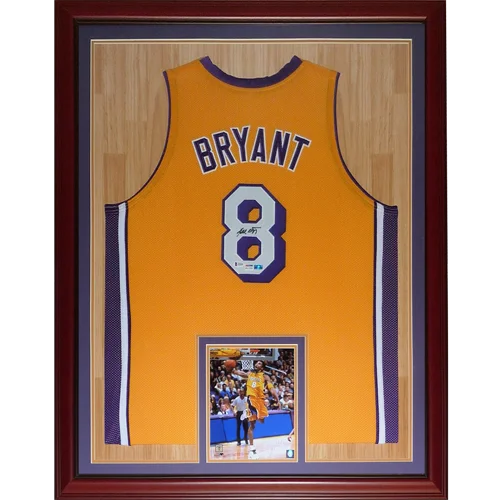 Kobe Bryant autographed yellow #8 Lakers framed jersey, PSA DNA Beckett