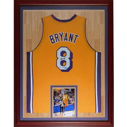 Kobe Bryant autographed yellow #8 Lakers framed jersey, PSA DNA Beckett