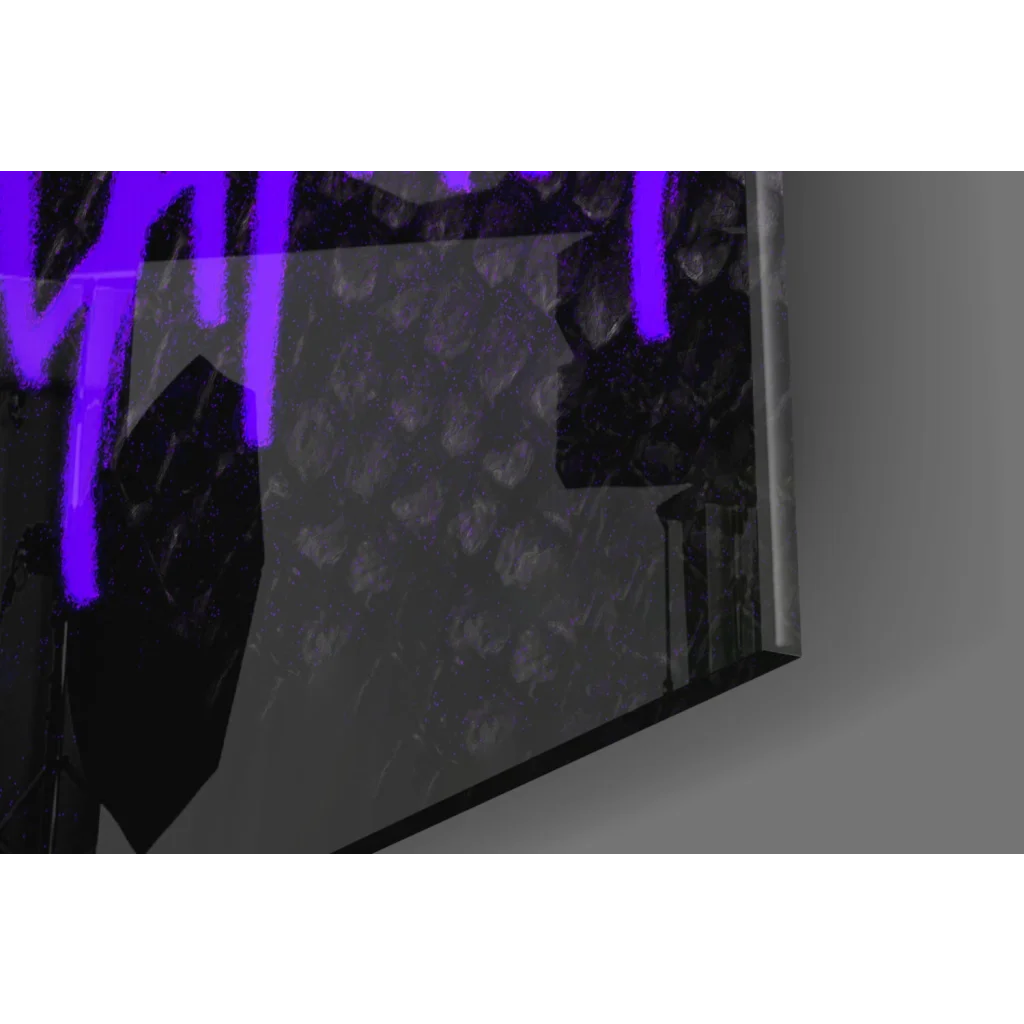 Sleek black glass wall art with purple neon Kobe Bryant glow