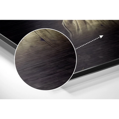 Kobe Bryant Black Mamba brushed aluminium dibond wall art in dark wood-grain frame