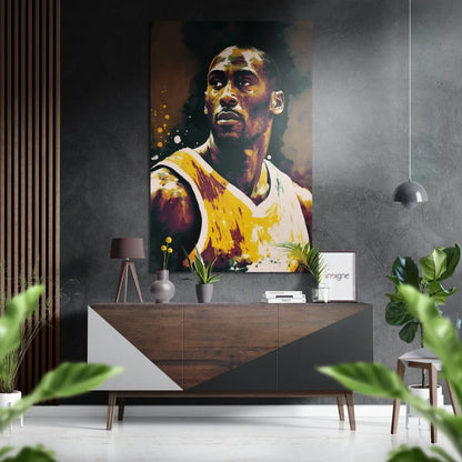 Vibrant Kobe Bryant Lakers portrait on brushed aluminium dibond print