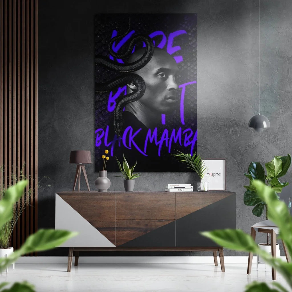 Kobe Bryant Black Mamba portrait on brushed aluminium dibond print