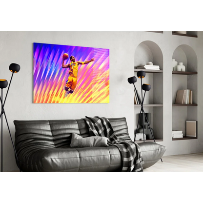 Kobe Bryant Lakers dunk wall art: vibrant mid-air basketball print