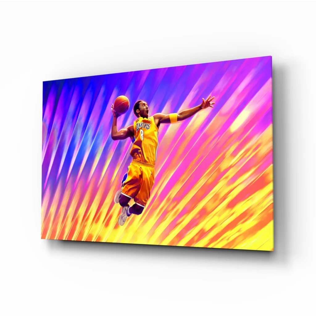 Kobe Bryant Lakers dunk canvas wall art in vibrant yellow jersey