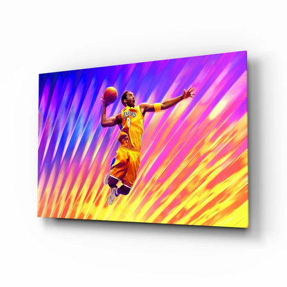 Kobe Bryant Lakers dunk canvas wall art in vibrant yellow jersey