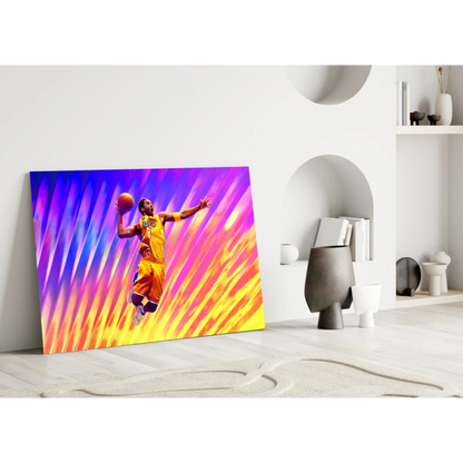 Kobe Bryant Lakers dunk canvas wall art in vibrant yellow jersey