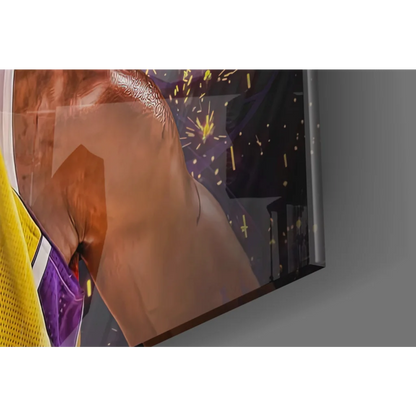 Kobe Bryant Lakers 24 glass wall art with sparks in purple gold jersey