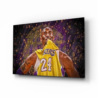 Vibrant Kobe Bryant Lakers 24 glass wall art in purple and gold
