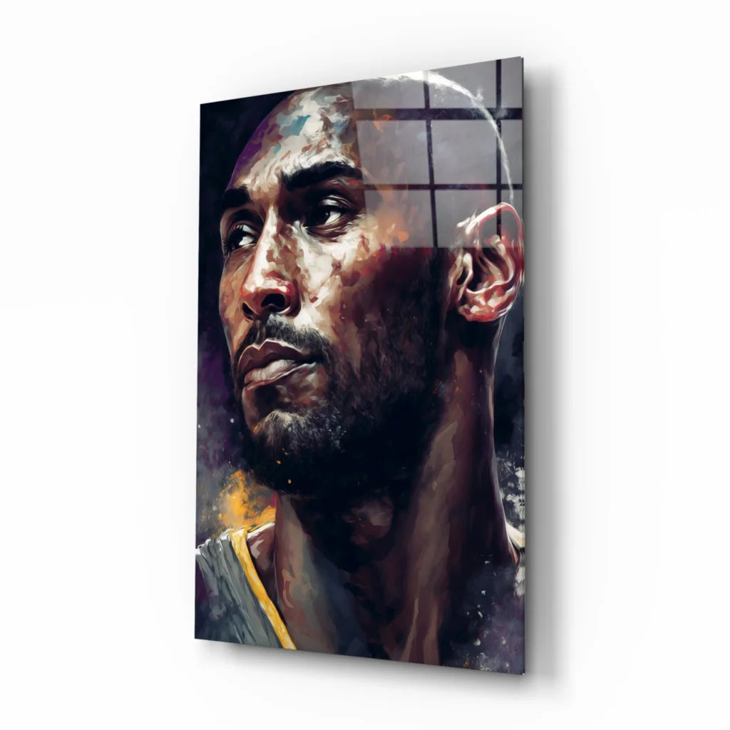 Kobe Bryant Lakers Glass Wall Art Vibrant Watercolor Portrait | Insigneart USA | vintageantiquesgifts.com