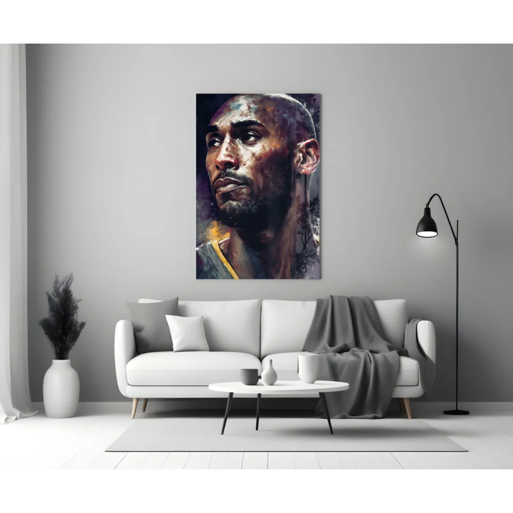 Kobe Bryant Lakers Glass Wall Art Vibrant Watercolor Portrait | Modern Wall Art Decor | vintageantiquesgifts.com