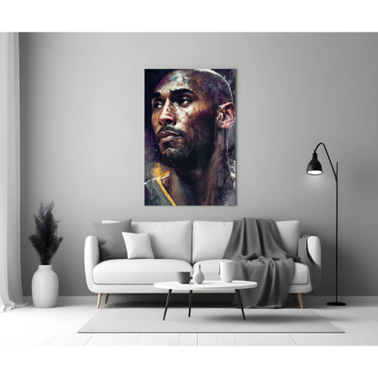 Kobe Bryant Lakers Glass Wall Art Vibrant Watercolor Portrait | Modern Wall Art Decor | vintageantiquesgifts.com