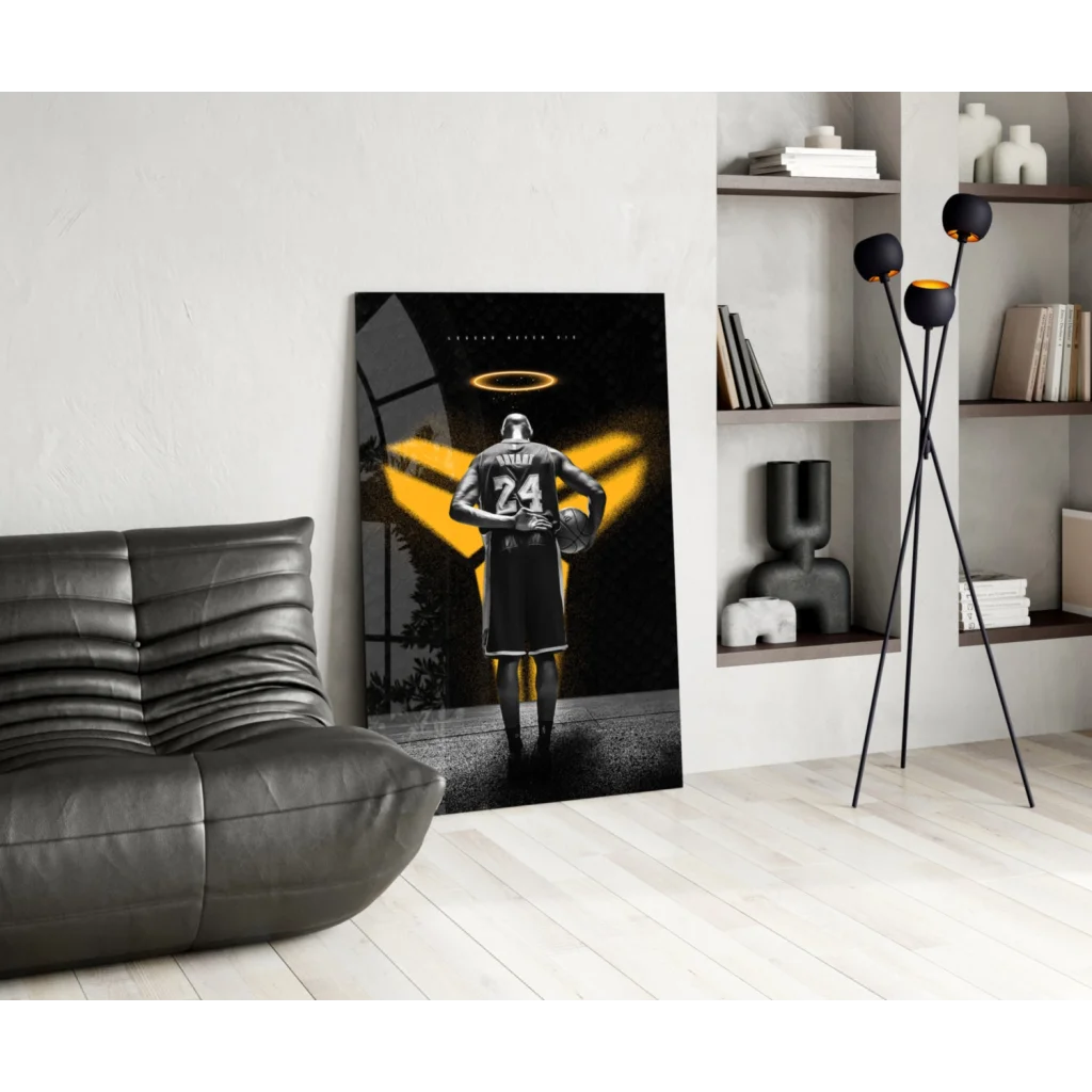 Kobe Bryant halo glass wall art canvas print in black gold