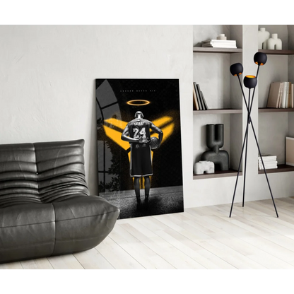 Kobe Bryant halo glass wall art canvas print in black gold