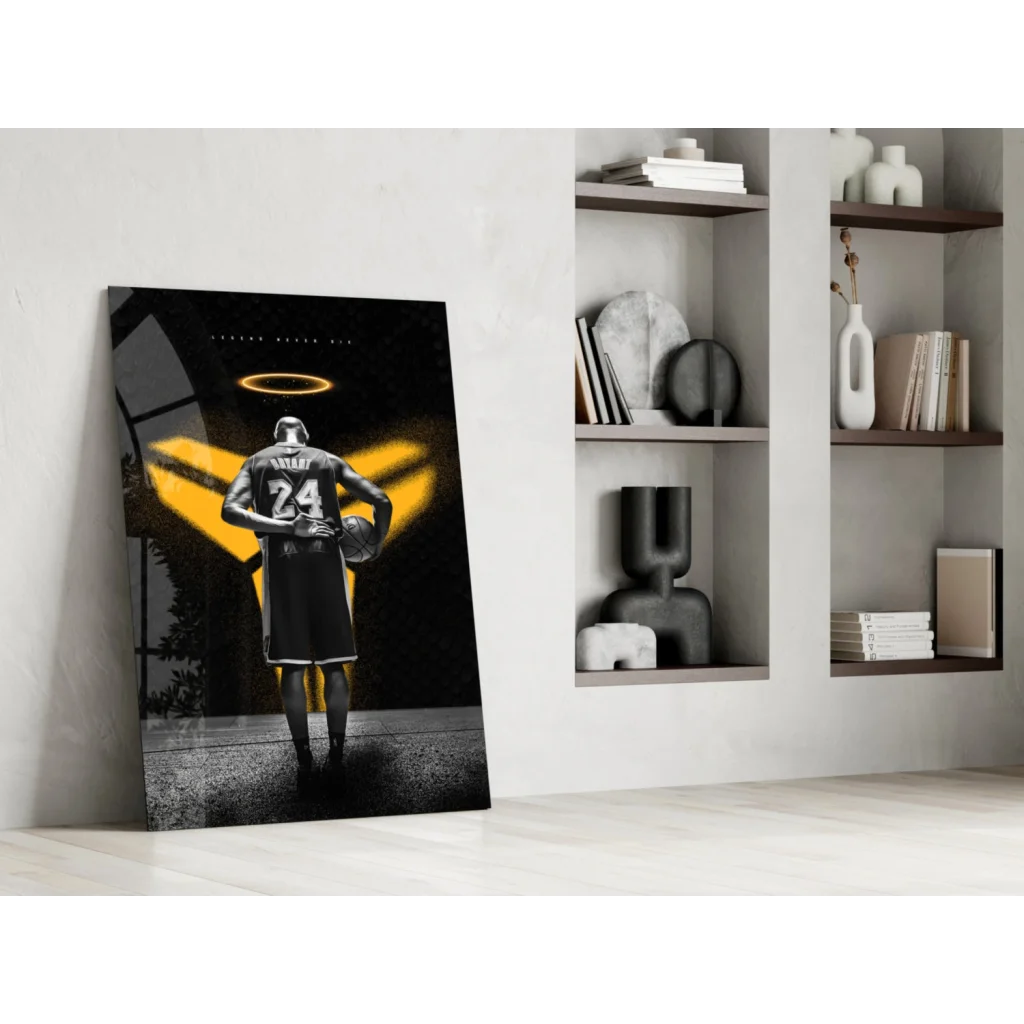 Kobe Bryant halo glass wall art canvas print in black gold