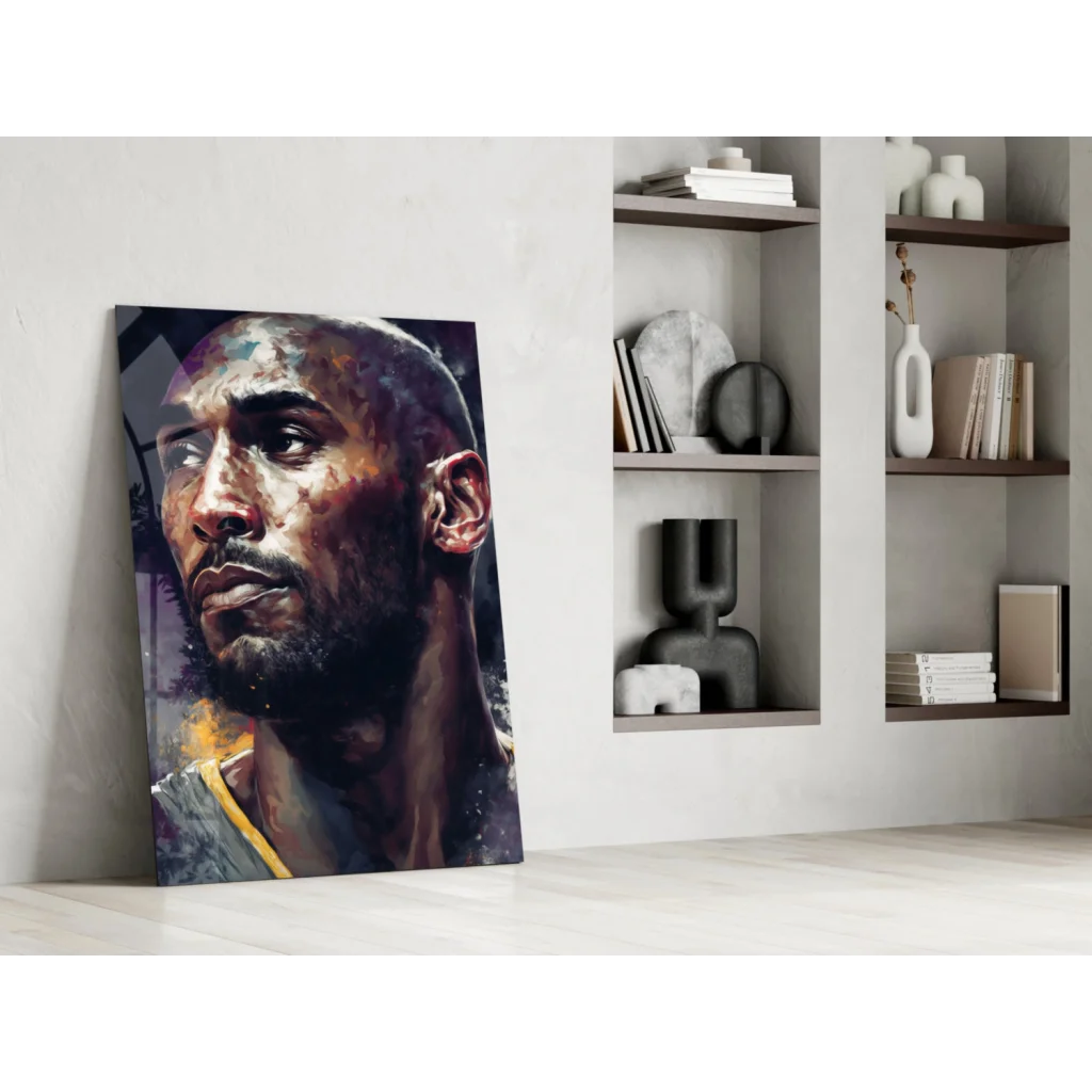 Vibrant Kobe Bryant Lakers glass wall art watercolor portrait