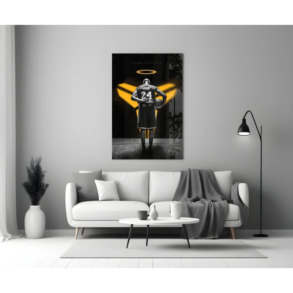 Kobe Bryant Halo Glass Wall Art Canvas Print Black Gold | Modern Wall Art Decor | vintageantiquesgifts.com