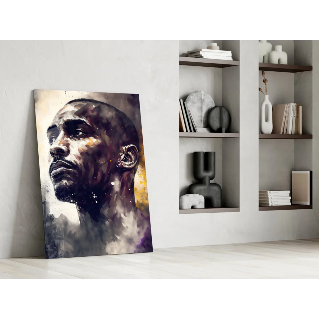Black-and-white watercolor portrait on stunning glass wall art print