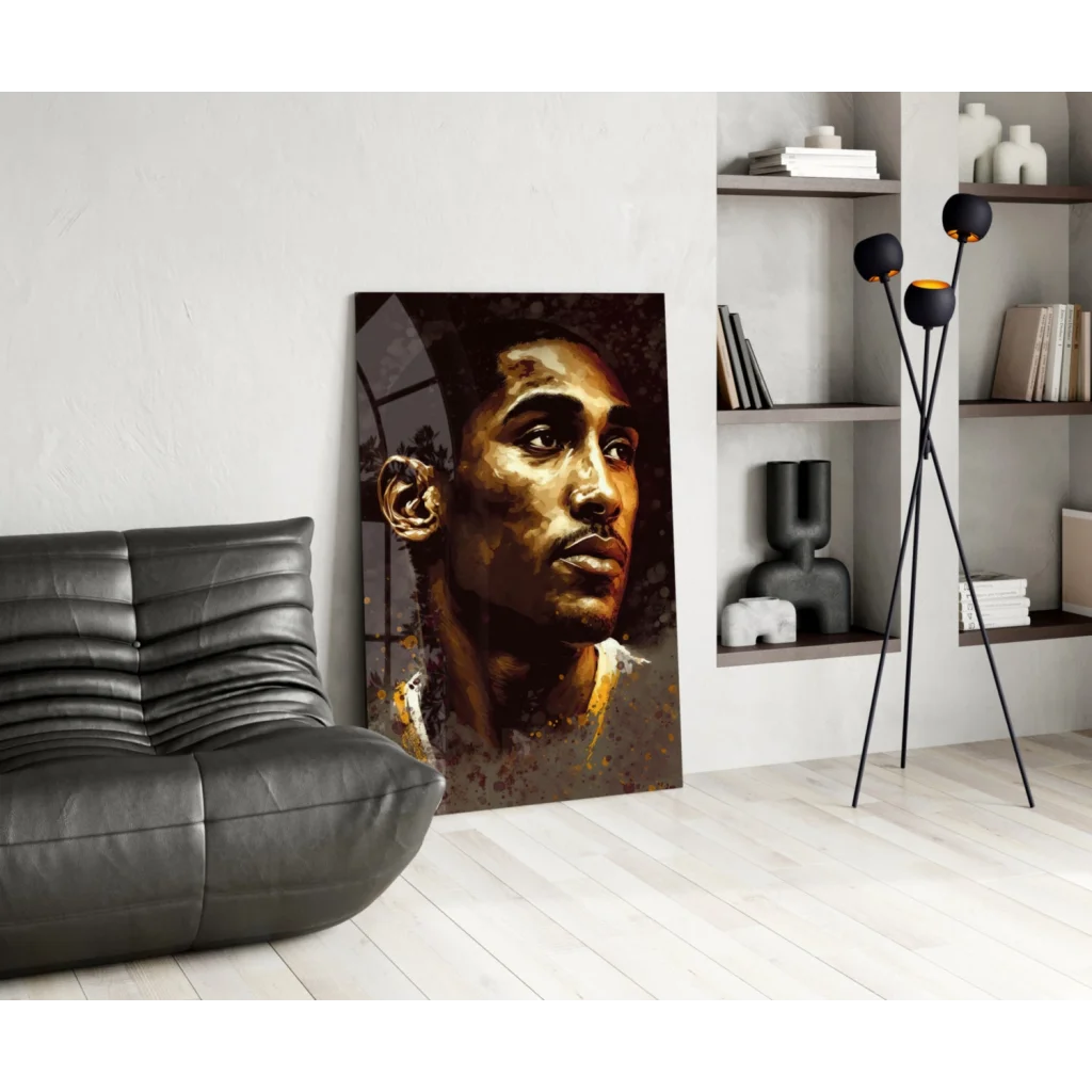 Kobe Bryant golden portrait glass wall art canvas print