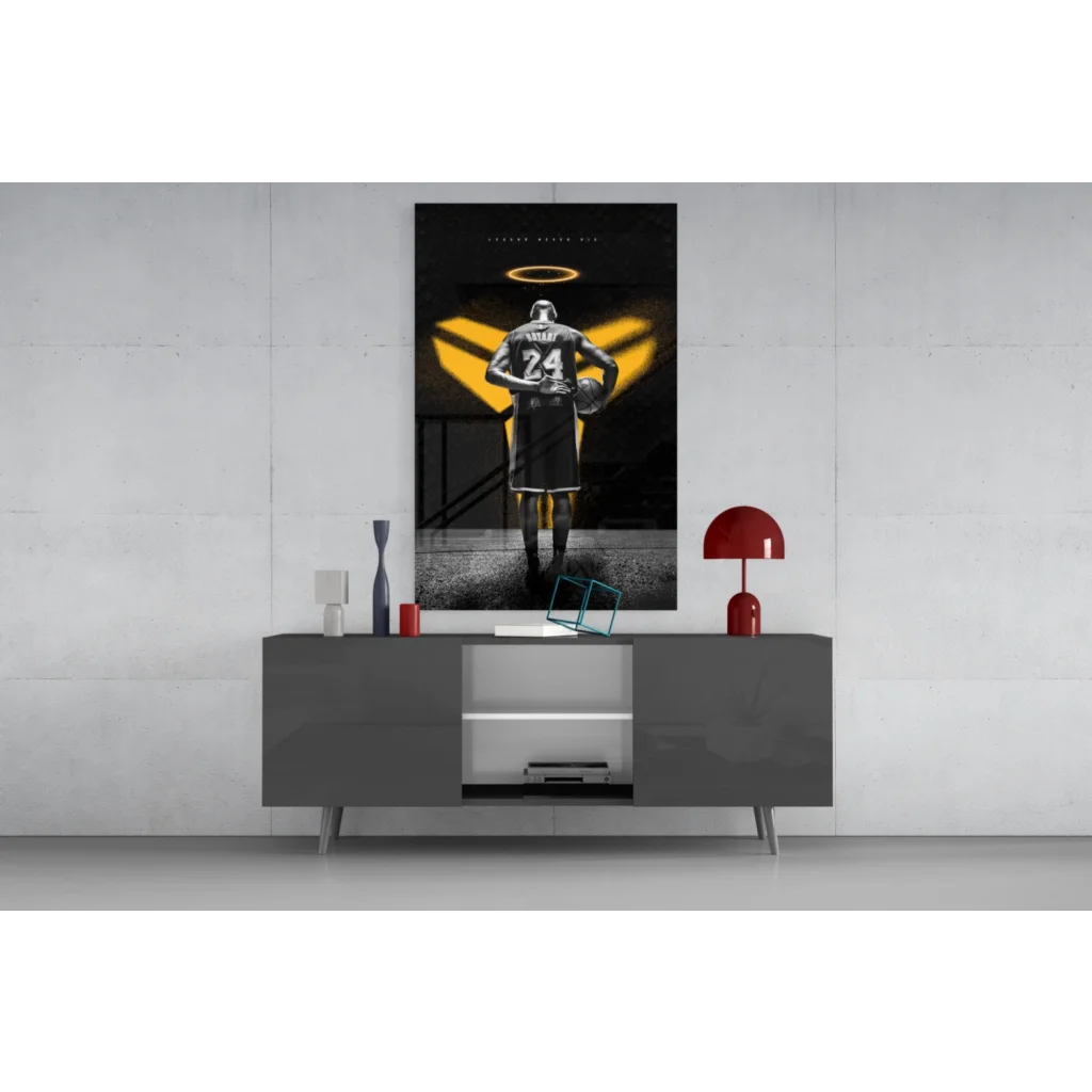 Kobe Bryant halo glass wall art canvas print in black gold